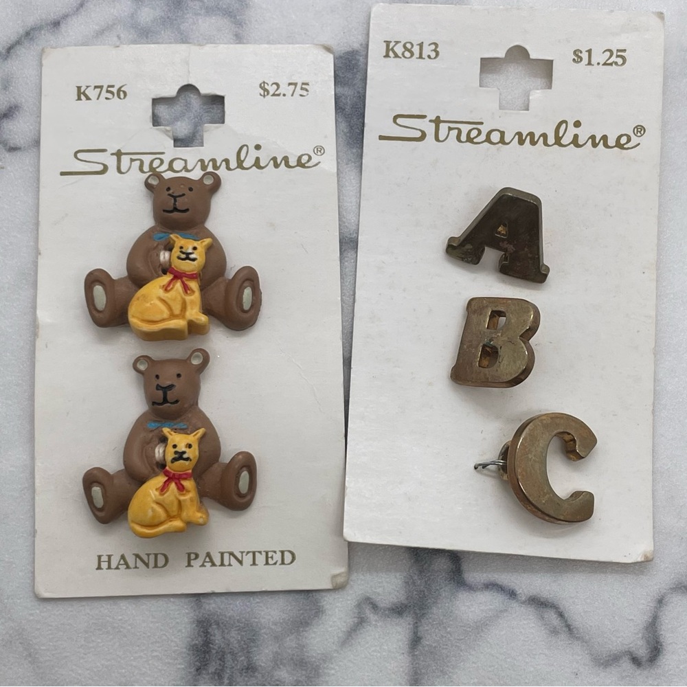 Vintage Streamline Novelty Buttons Hand Painted Bear Cat and ABC Alphabet